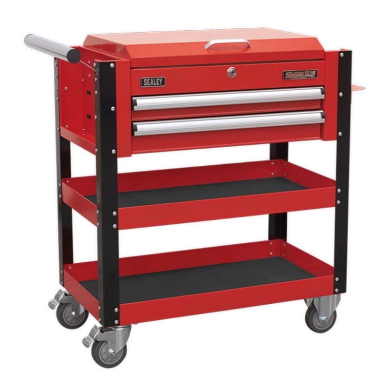 Sealey AP760M Superline PRO® Heavy-Duty Mobile Tool & Parts Trolley with Lockable Top & 2 Drawers - Red