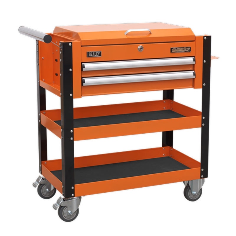 Sealey AP760MO Superline PRO® Heavy-Duty Mobile Tool & Parts Trolley with Lockable Top & 2 Drawers - Orange
