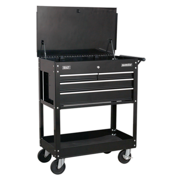 Sealey AP850MB Heavy-Duty Mobile Tool & Parts Trolley with 4 Drawers & Lockable Top - Black