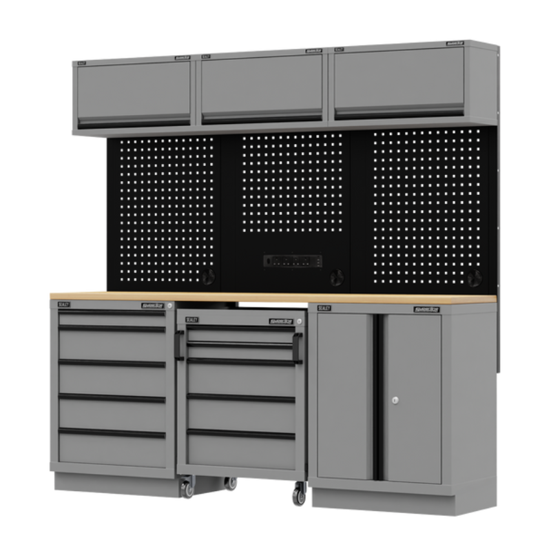 Sealey APMSBESTACK03W Superline PRO® Black Edition Storage System with Rubber Wood Worktop 2.04m
