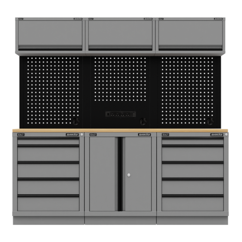 Sealey APMSBESTACK04WW Superline PRO® Black Edition Storage System with Rubber Wood Worktop 2.04m