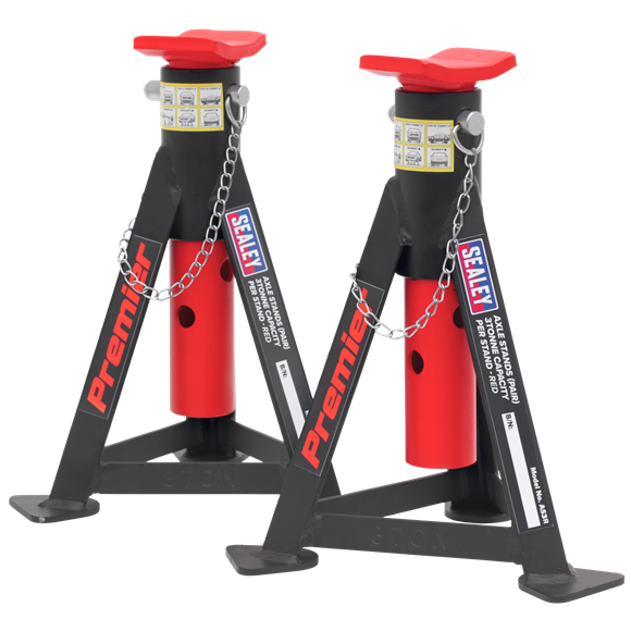 Sealey AS3R Axle Stands (Pair) 3tonne Capacity per Stand - Red