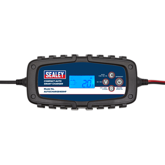 Sealey AUTOCHARGE400HF Compact Auto Smart Charger 4A 9-Cycle 6/12V - Lithium