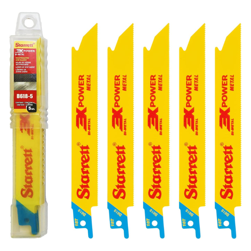 Starrett B618-5 Fast Cut General Purpose Bi-Metal Reciprocating Blades 152mm x 19mm x 0.90mm / 6 x 3/4 x .035 x 18 TPI Pack of 5