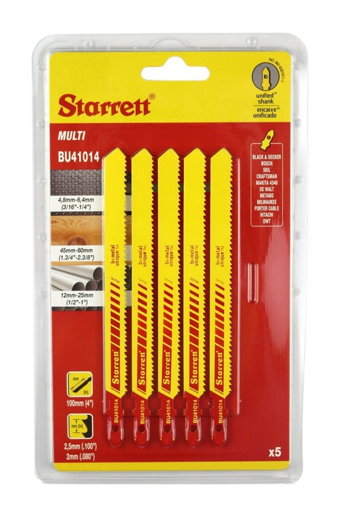 Starrett BU41014-5 Multi-Purpose Jigsaw Blades 100MM 4" 10-14 TPI (5 Pcs)