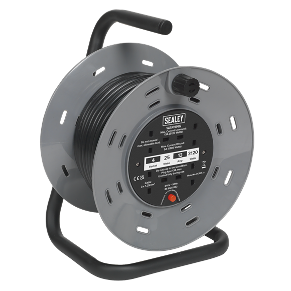Sealey BCR25 25m Cable Reel with Thermal Trip 4 x 230V