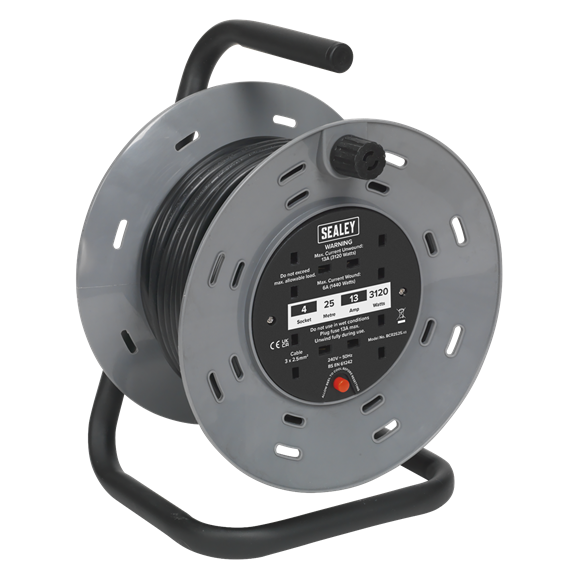 Sealey BCR2525 25m Cable Reel with Thermal Trip 4 x 230V