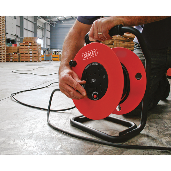 Sealey CR25025 Cable Reel 50m 4 x 230V 2.5mm² Heavy-Duty Thermal Trip