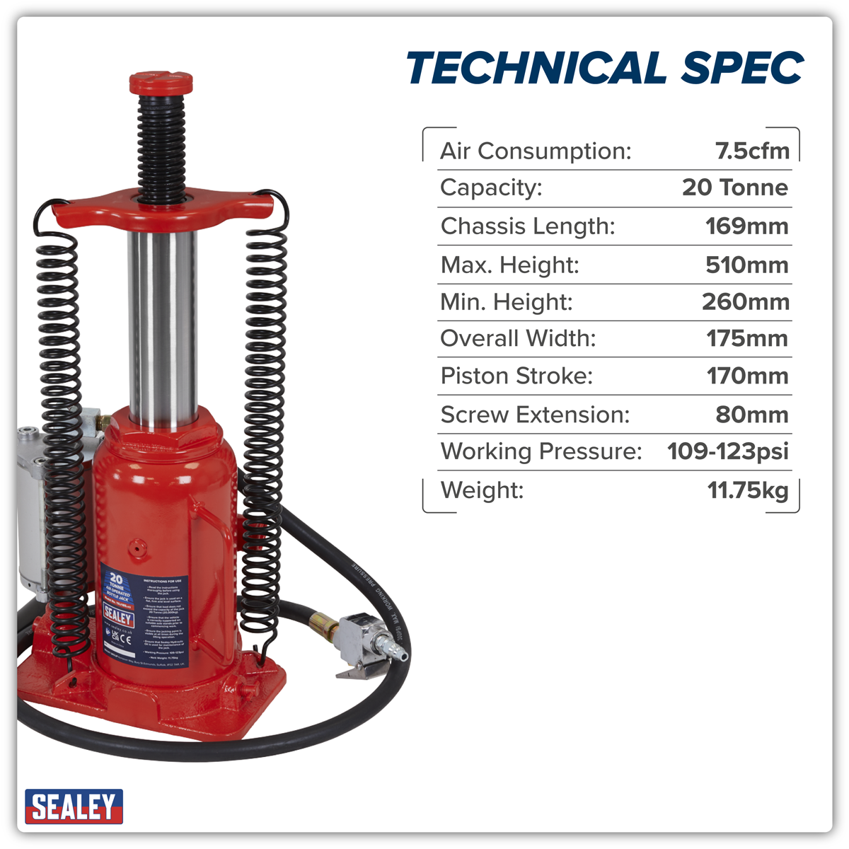 Sealey YAJ18S Air Operated Bottle Jack 20tonne