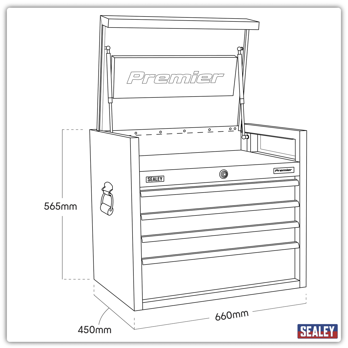 Sealey PTB66004 Topchest 4 Drawer 660mm Heavy-Duty Black