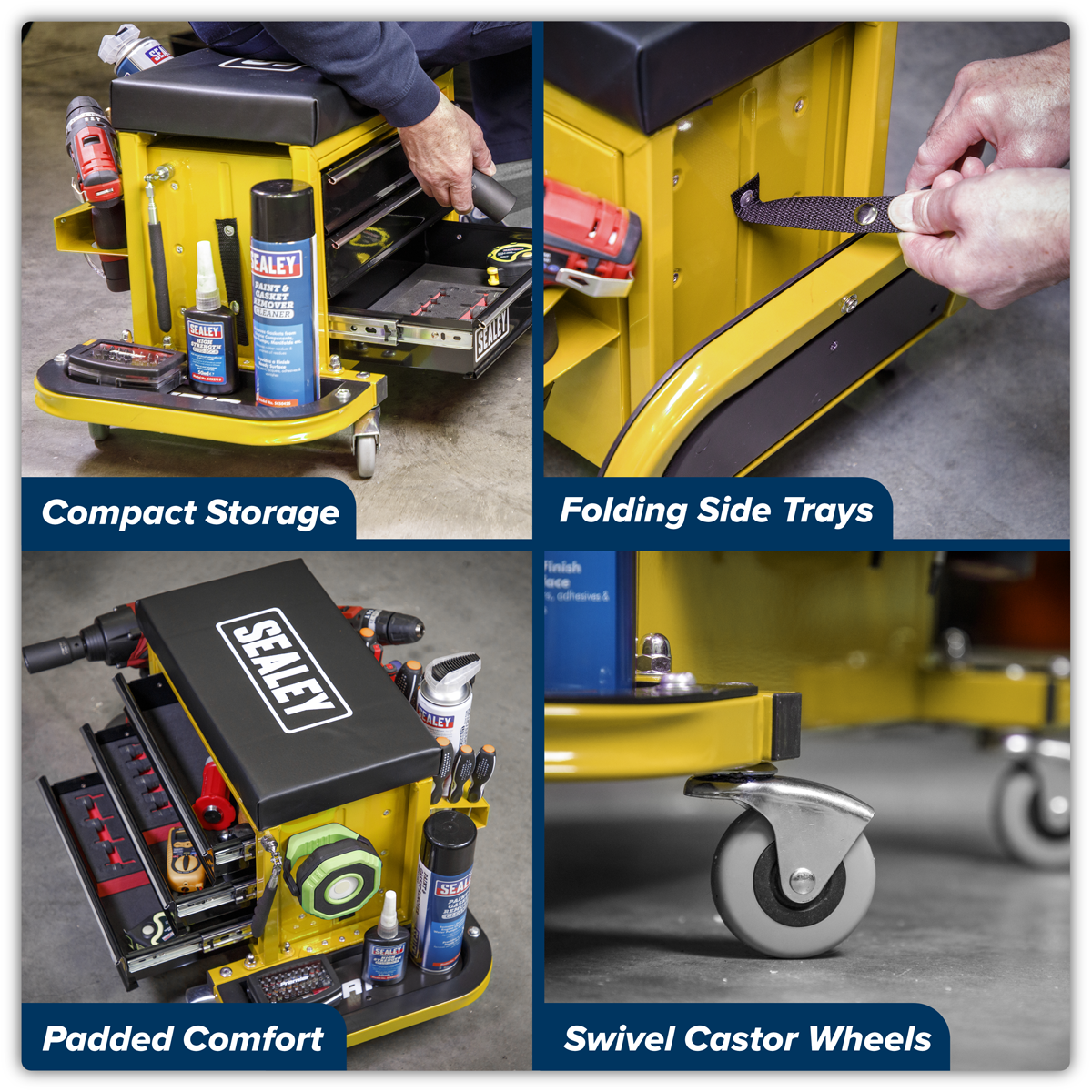 Sealey SCR18Y Mechanic's Utility Seat & Toolbox - Yellow