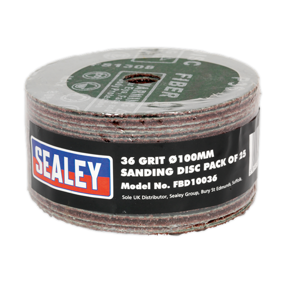 Sealey FBD10036 Sanding Disc Fibre Backed Ø100mm 36Grit Pack of 25