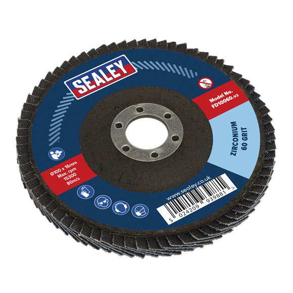 Sealey FD10060 100mm Zirconium Flap Disc 60Grit 16mm Bore