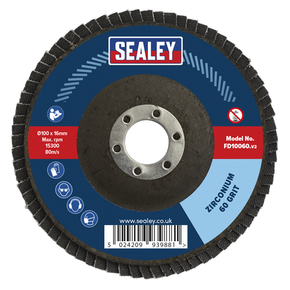 Sealey FD10060 100mm Zirconium Flap Disc 60Grit 16mm Bore