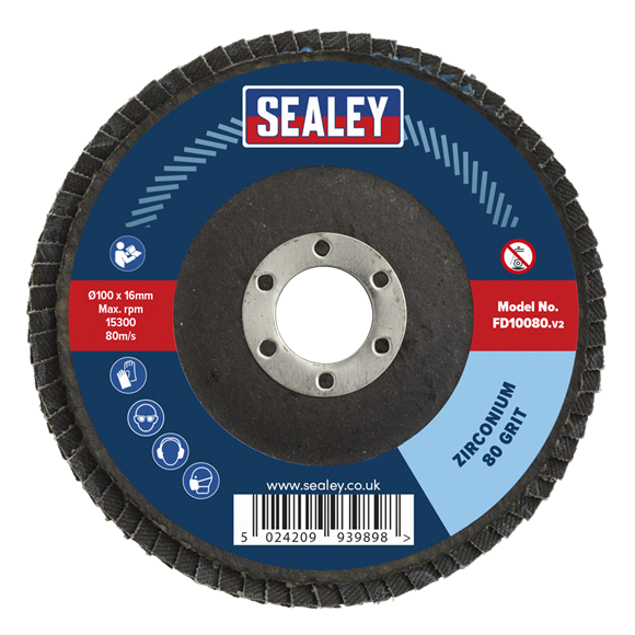 Sealey FD10080 100mm Zirconium Flap Disc 80Grit 16mm Bore
