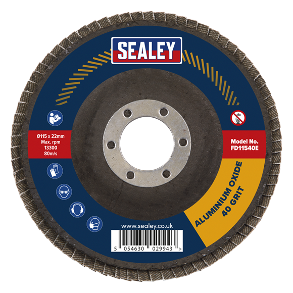 Sealey FD11540E Flap Disc Aluminium Oxide Ø115mm Ø22mm Bore 40Grit