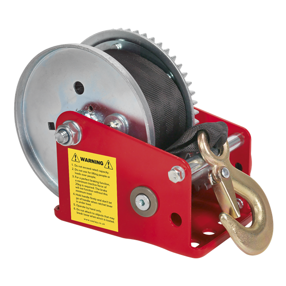 Sealey GWW1200B Geared Hand Winch with Brake & Webbing 540kg Capacity