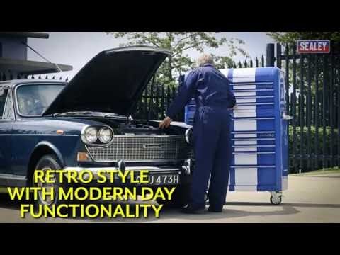 Sealey AP41COMBOBR Retro Style Extra-Wide Topchest & Rollcab Combination 10 Drawer-Black with Red Anodised Drawer Pull