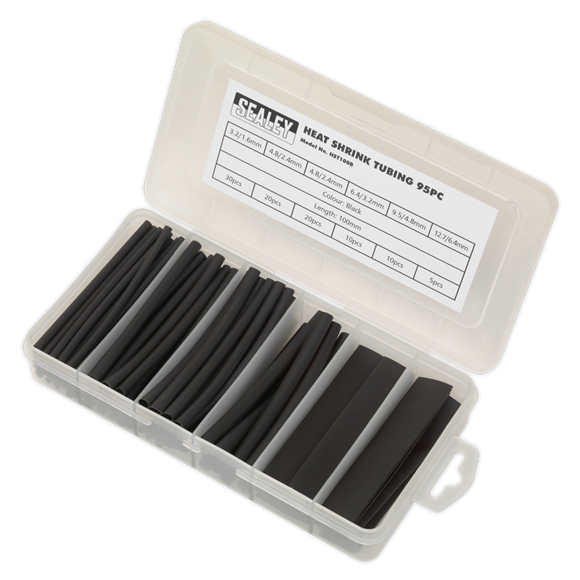 Sealey HST100B Heat Shrink Tubing Assortment 95pc 100mm Black