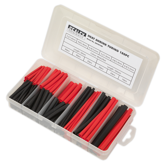Sealey HST501BR Heat Shrink Tubing Assortment 180pc 50 & 100mm Black & Red