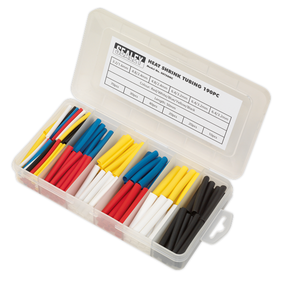 Sealey HST50MC Heat Shrink Tubing Assortment 190pc 50mm Mixed Colours