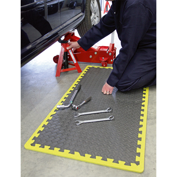 Sealey MIC1218Y3 Interlocking EVA Foam Workshop Mat Set 1240 x 1825mm with Hi-Vis Edges