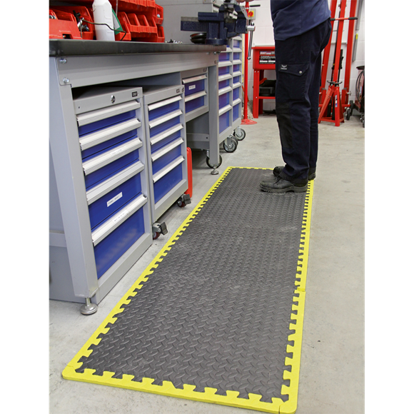 Sealey MIC1218Y3 Interlocking EVA Foam Workshop Mat Set 1240 x 1825mm with Hi-Vis Edges