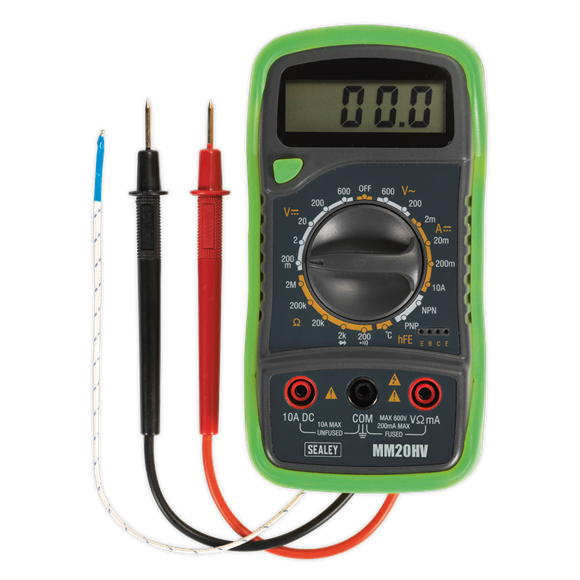 Sealey MM20HV Digital Multimeter 8-Function with Thermocouple Hi-Vis