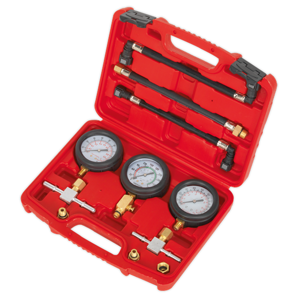 Sealey MS100 Motorcycle Compression & Fuel Pressure Gauge Set 3pc