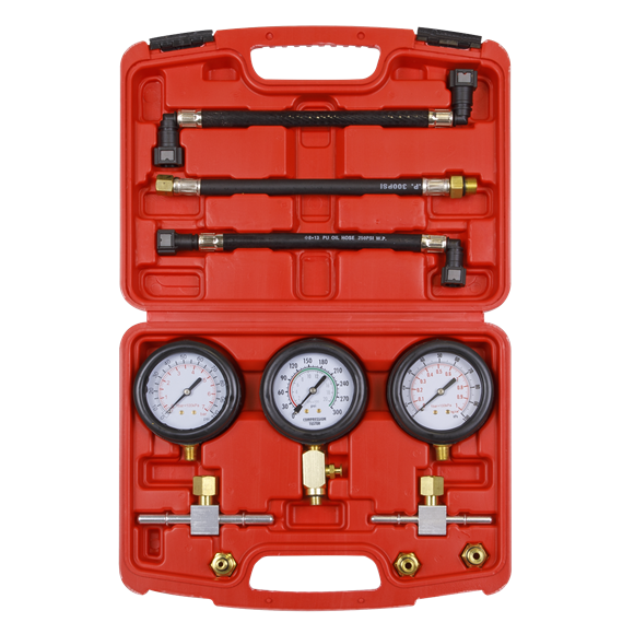 Sealey MS100 Motorcycle Compression & Fuel Pressure Gauge Set 3pc