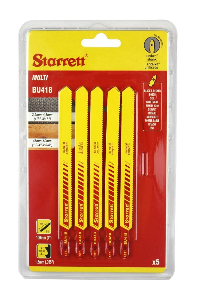 Starrett Multi-Purpose Cutting Jigsaw Blades BU418 (5Pcs)