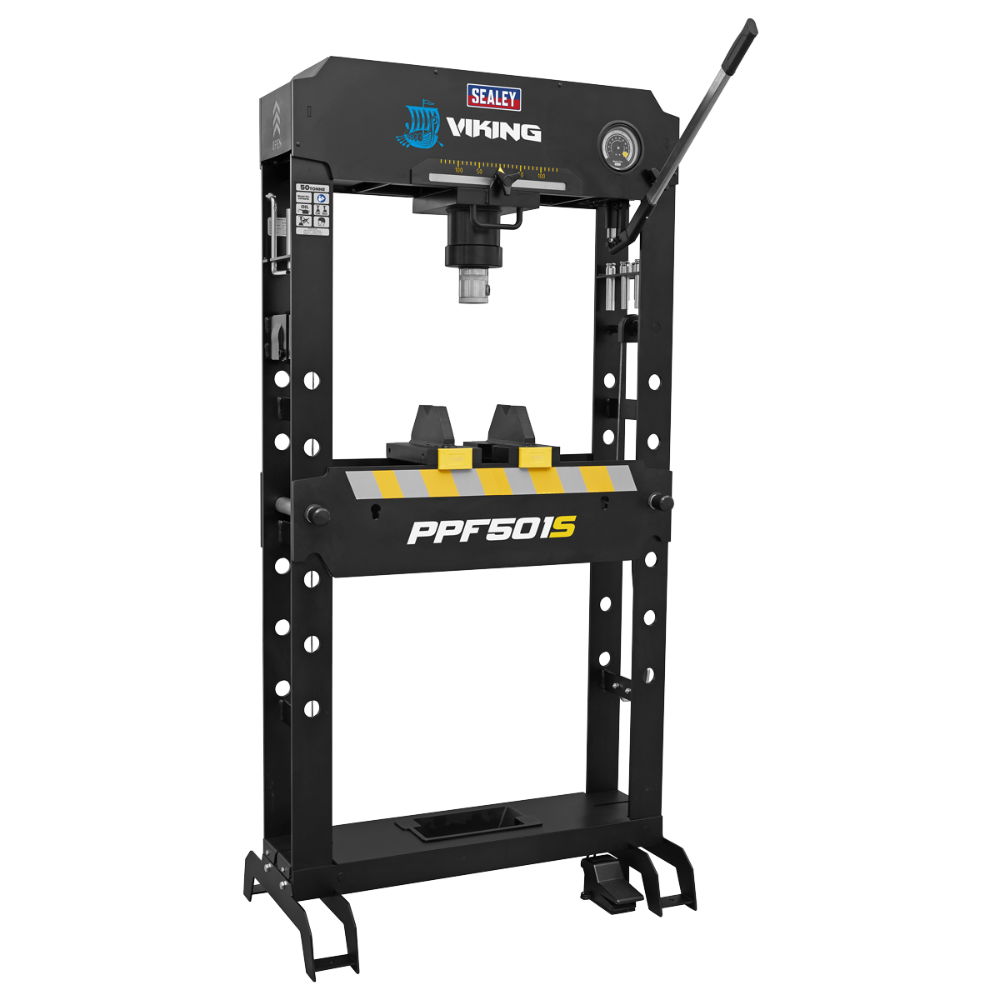 Sealey PPF501S Viking Air/Hydraulic Press 50 Tonne Floor Type with Sliding Ram and Foot Pedal
