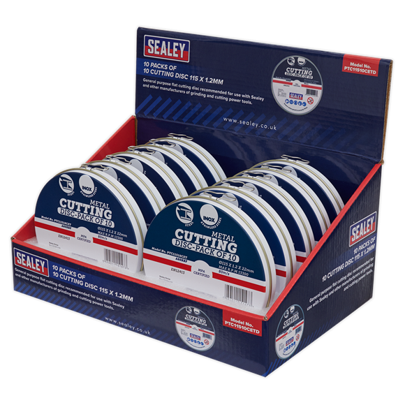 Sealey PTC11510CETD Cutting Disc 115 x 1.2mm Countertop Display Box 10 Packs of 10