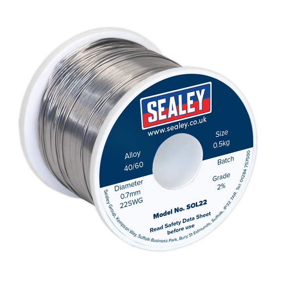 Sealey SOL22 Quick Flow Solder Wire 2% 0.7mm/22SWG 0.5kg Reel