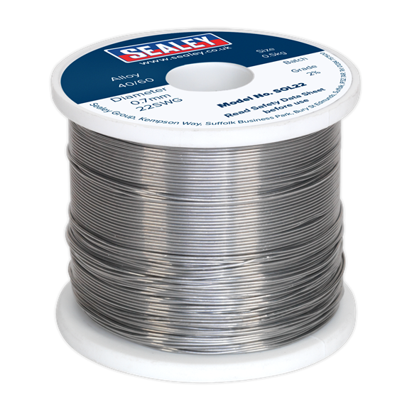 Sealey SOL22 Quick Flow Solder Wire 2% 0.7mm/22SWG 0.5kg Reel