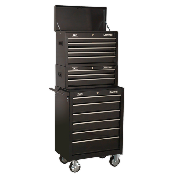 Sealey AP22BSTACK Topchest, Mid-Box & Rollcab 14 Drawer Stack - Black