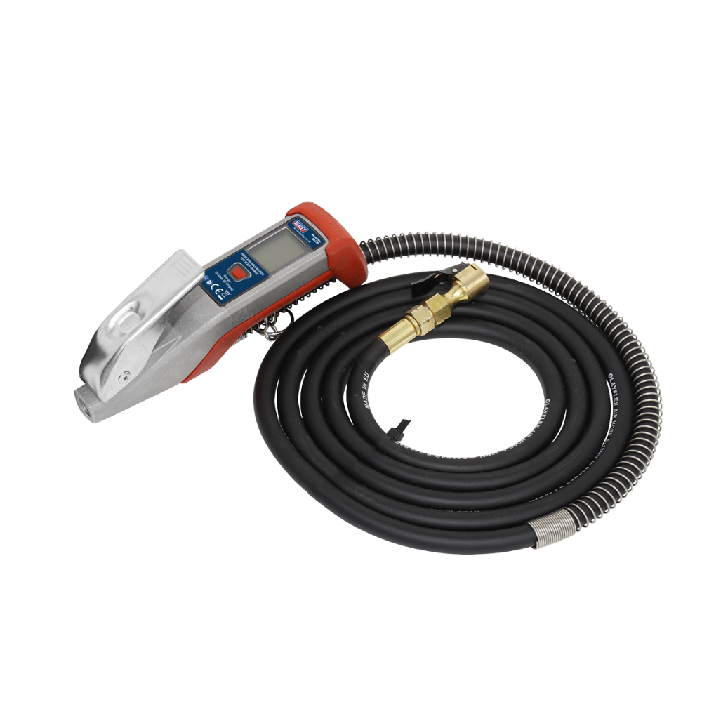 Sealey SA375 Digital Tyre Inflator 2.7m Hose with Clip-On Connector