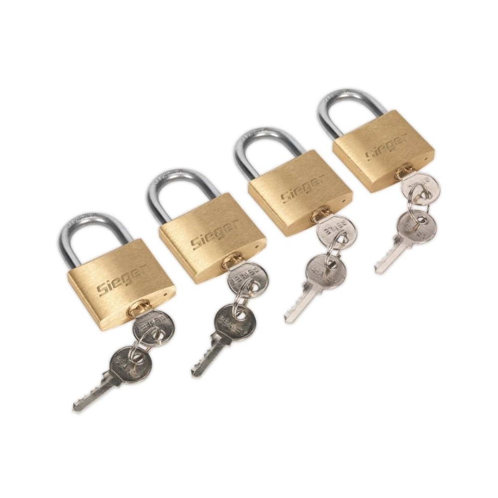 Sealey S0992 Brass Body Padlock with Brass Cylinder 40mm Keyed Alike Pack of 4