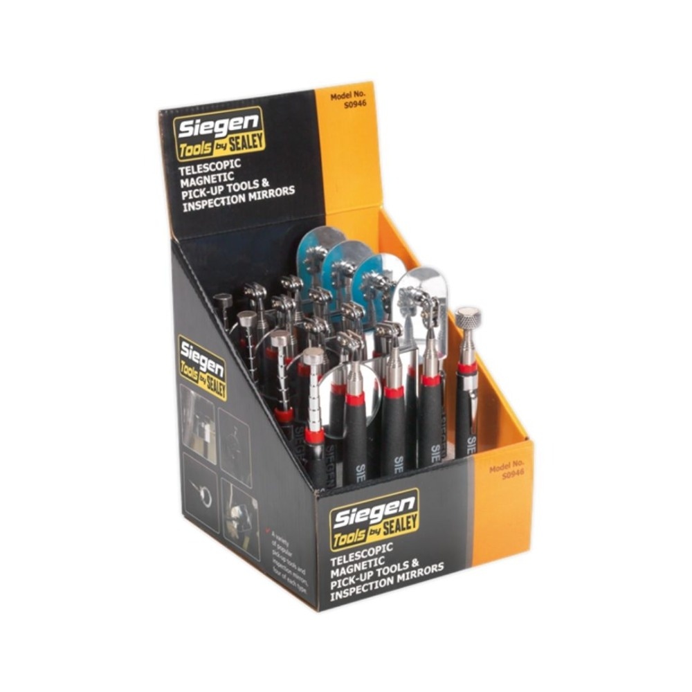 Sealey S0946 Telescopic Magnetic Pick-Up Tools & Inspection Mirrors - Display Box of 20