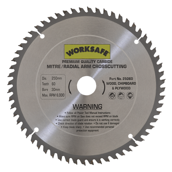 Sealey 25060 TCT Saw Blade Ø250 x 30mm - 60tpu