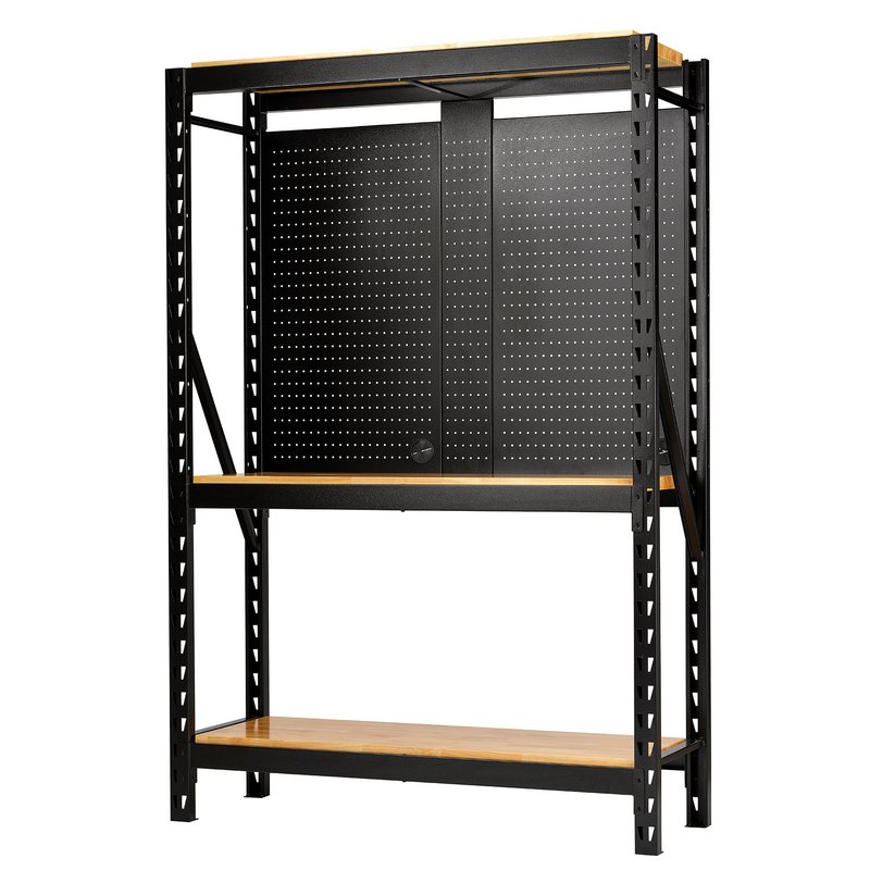 Draper 27795 BUNKER 17 Piece Modular 3 Tier Racking with Hardwood Shelving and Pegboards, 1500mm