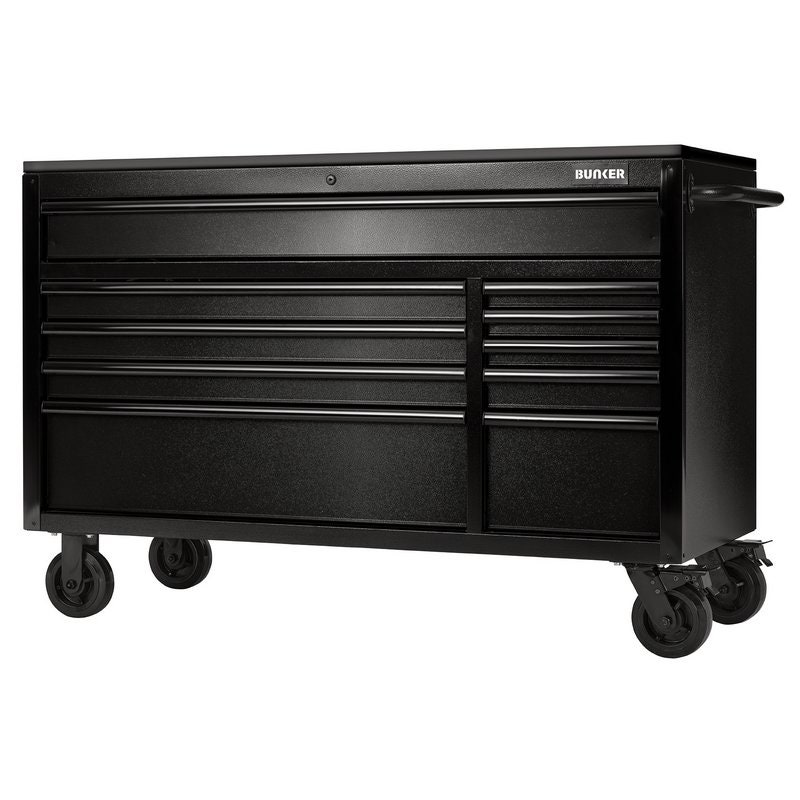 Draper 28077 BUNKER 10 Drawer Workbench Roller Tool Cabinet with Black Stainless Steel Worktop, 56