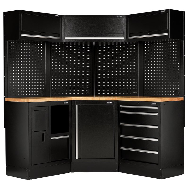 Draper 31640 BUNKER 18 Piece Modular Storage Corner Combo with Hardwood Worktop, 3454mm