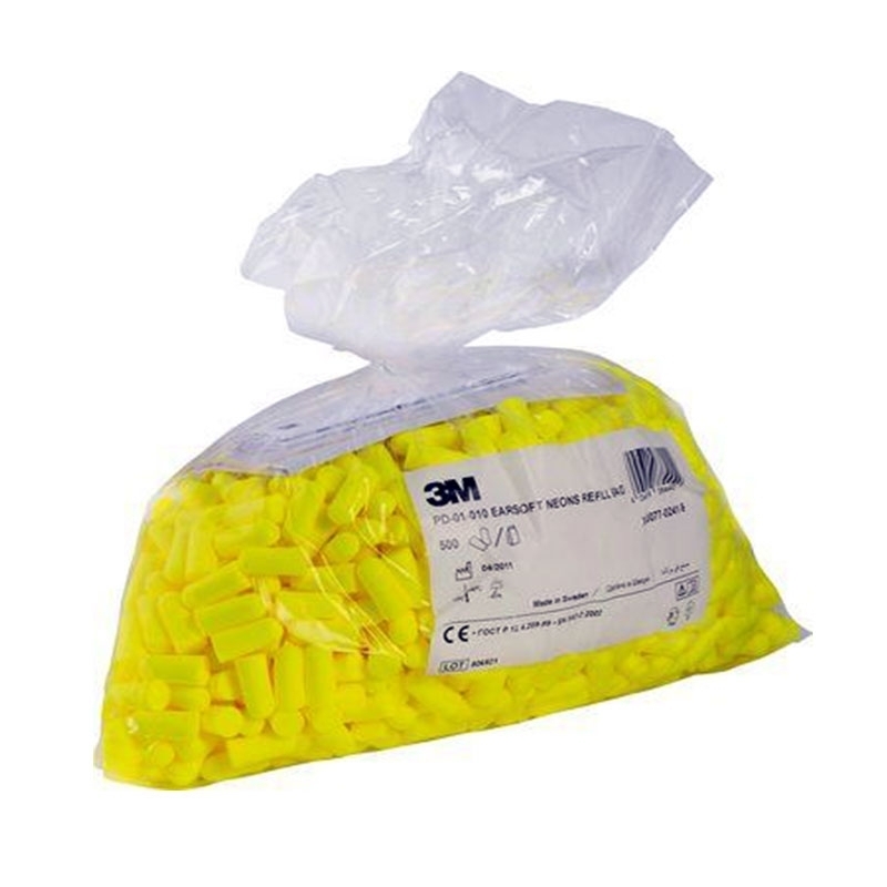 3M E-A-R E-A-Rsoft Yellow Neons Earplugs, 36 dB, Top Up Bag, PD-01-010 - 500 Pair/Bag