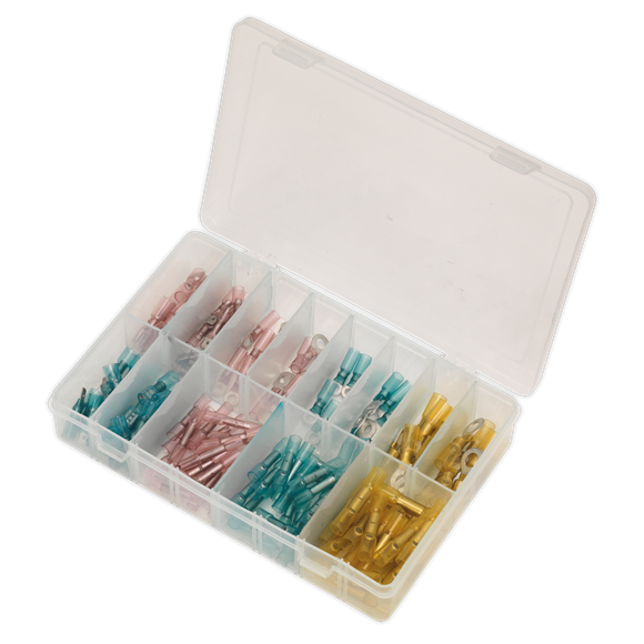 Sealey AB037HT Adhesive Lined Heat Shrink Terminal Assortment 142pc Blue, Red & Yellow