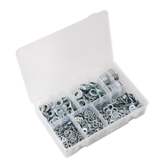 Sealey AB055WA Flat Washer Assortment 1070pc M5-M16 Form A Metric