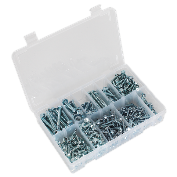 Sealey AB061SDH Self Drilling Screw Assortment 410pc Hex Head Zinc