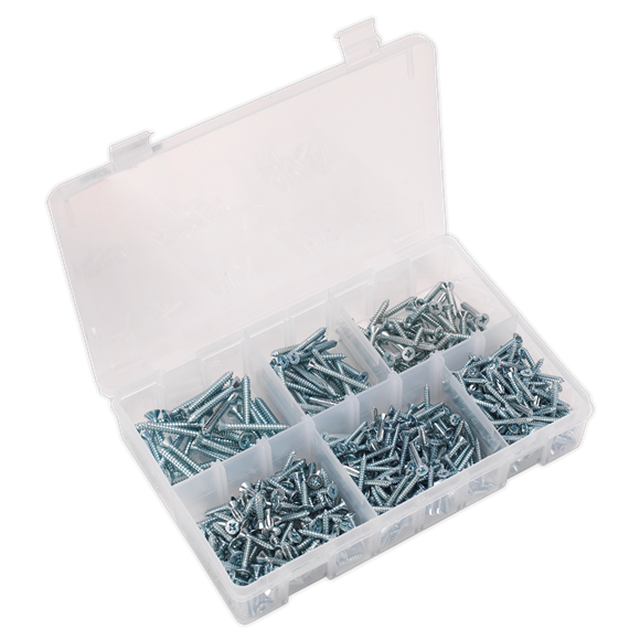 Sealey AB062STCS Self Tapping Screw Assortment DIN 7982 510pc Countersunk Pozi Zinc
