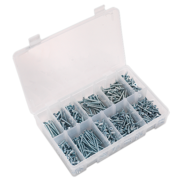Sealey AB065STCP Self Tapping Screw Assortment 600pc Countersunk Pozi Zinc