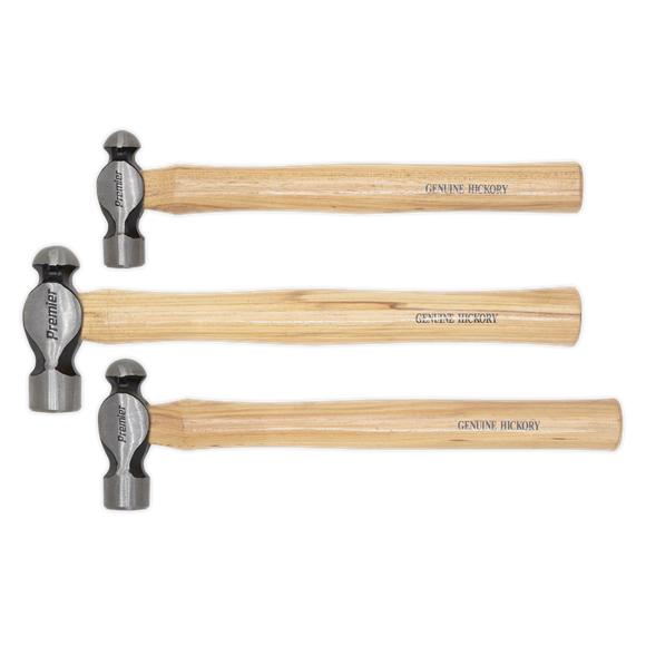 Sealey AK203 Ball Pein Hammer Set 3pc Hickory Shafts